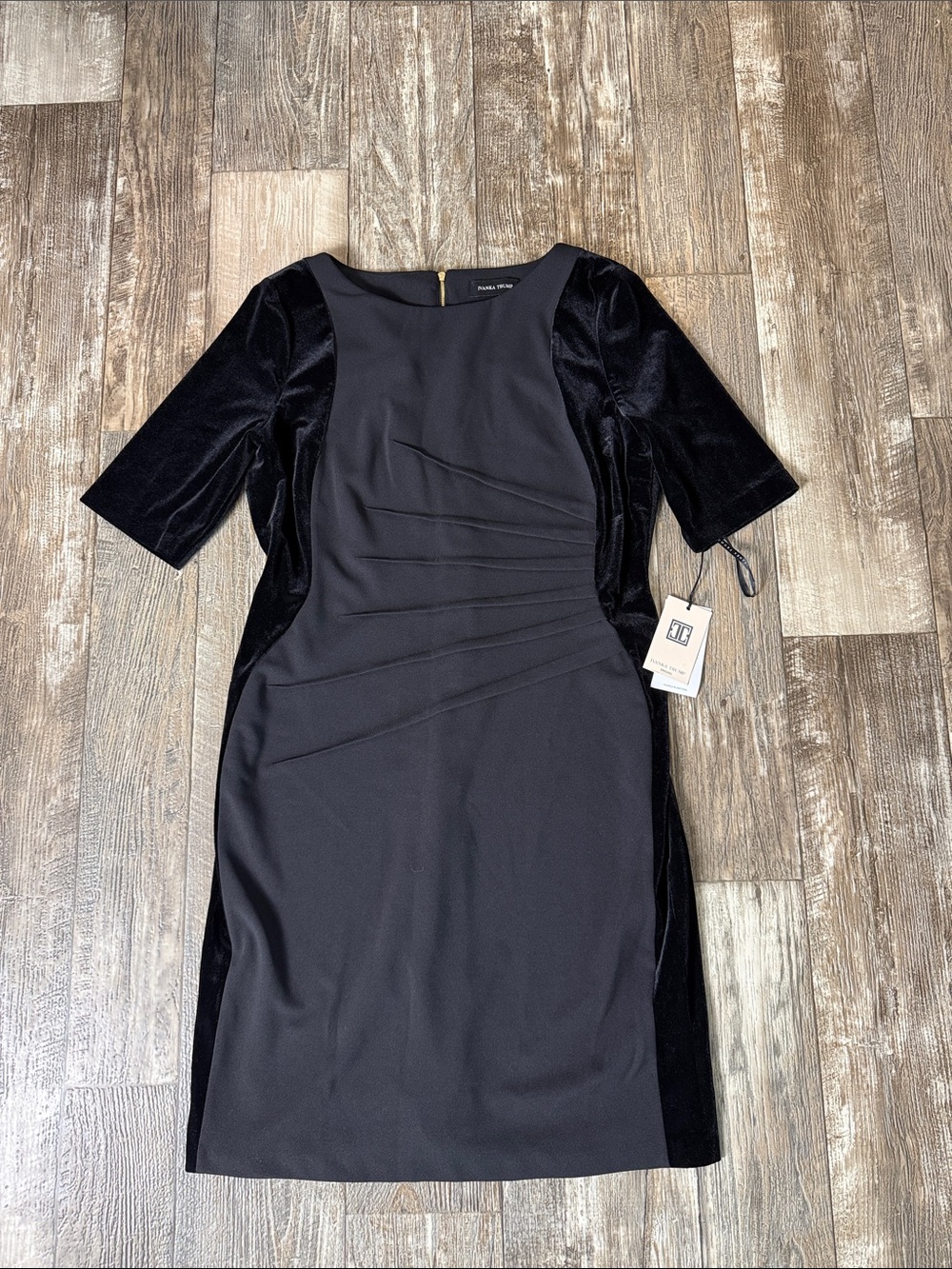 Ivanka Trump Black Velvet-Panel Midi Sheath Dress, Size 16